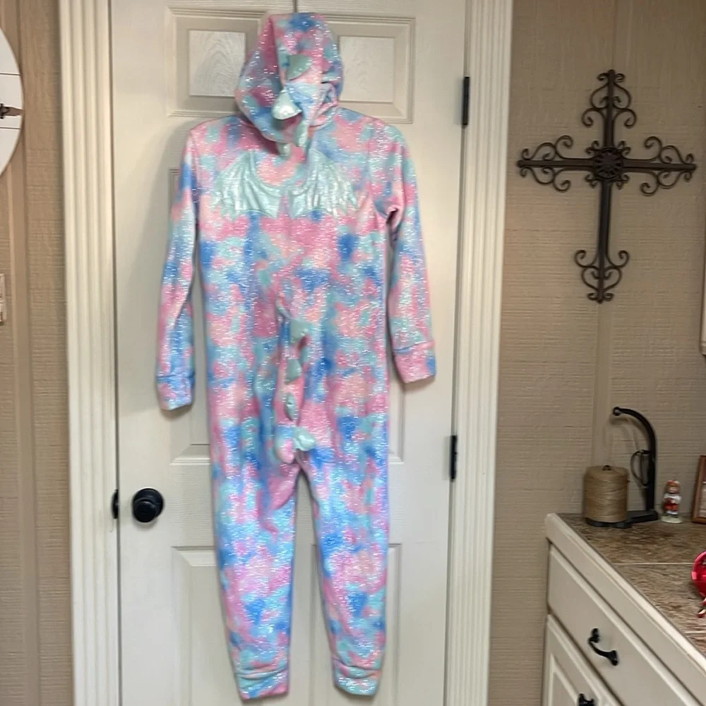 Justice size 10 One Piece Hooded Tie Dye Magical Dragon Wings Pastel